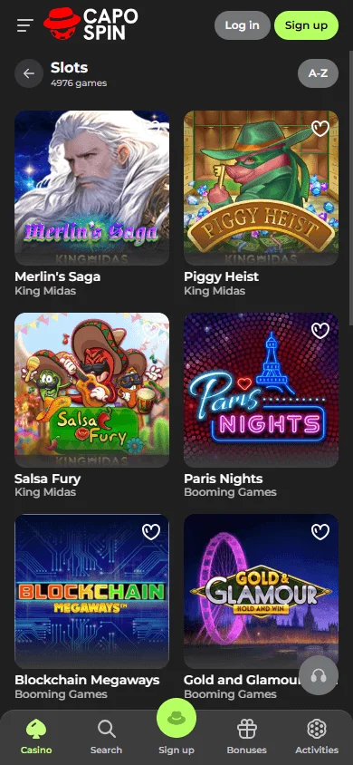 Capospin Casino games on mobile