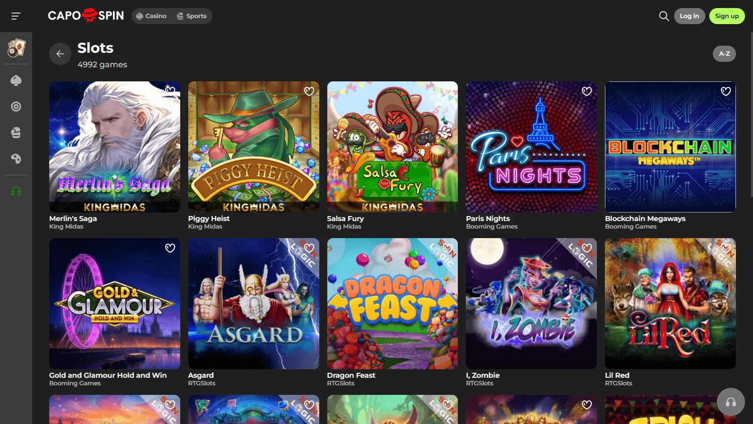 Capospin Casino games on desktop