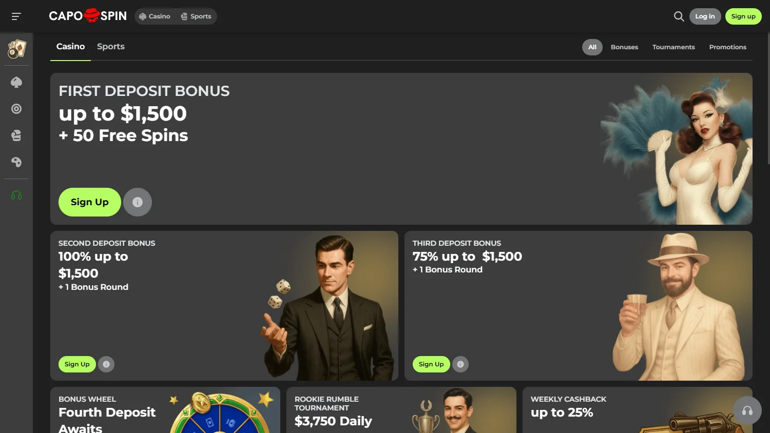 Capospin Casino promotions on desktop
