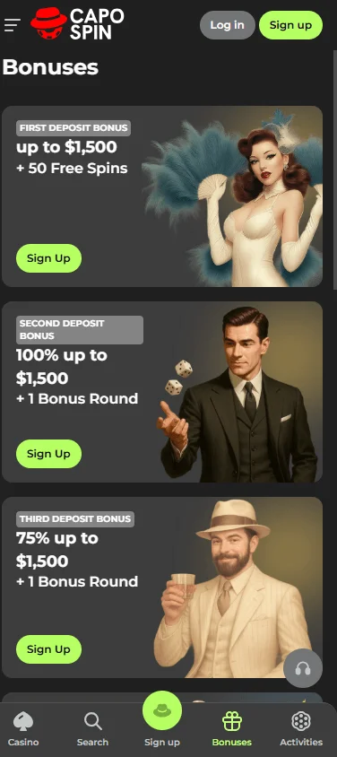 Capospin Casino promotions on mobile